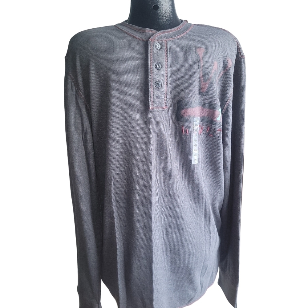 Arizona Jeans Company Mens Grey Waffle Knit Henley Top Size XXL